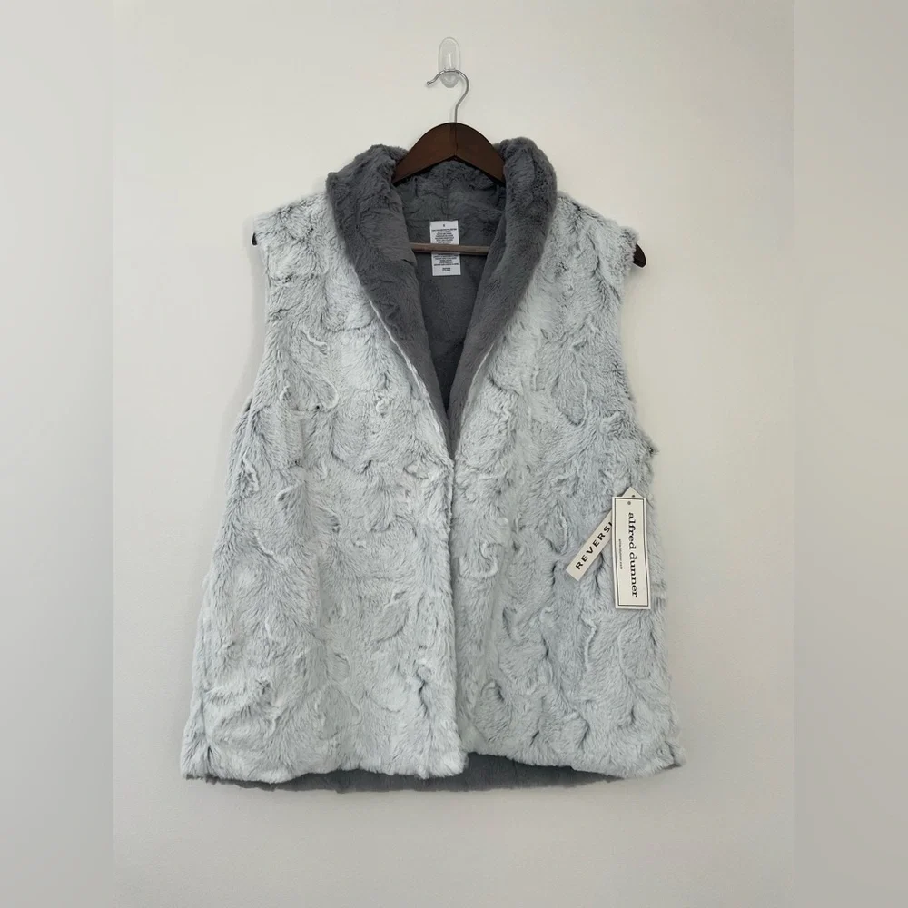 Alfred Dunner Reversible Faux Fur Pewter Cottagecore Cozy Cabincore Vest
